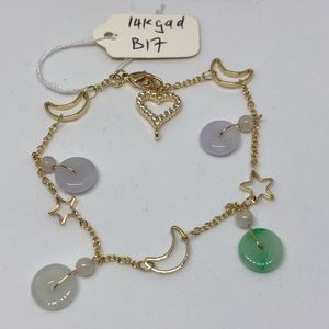 Beautiful multi color jade 14K gold bracelet